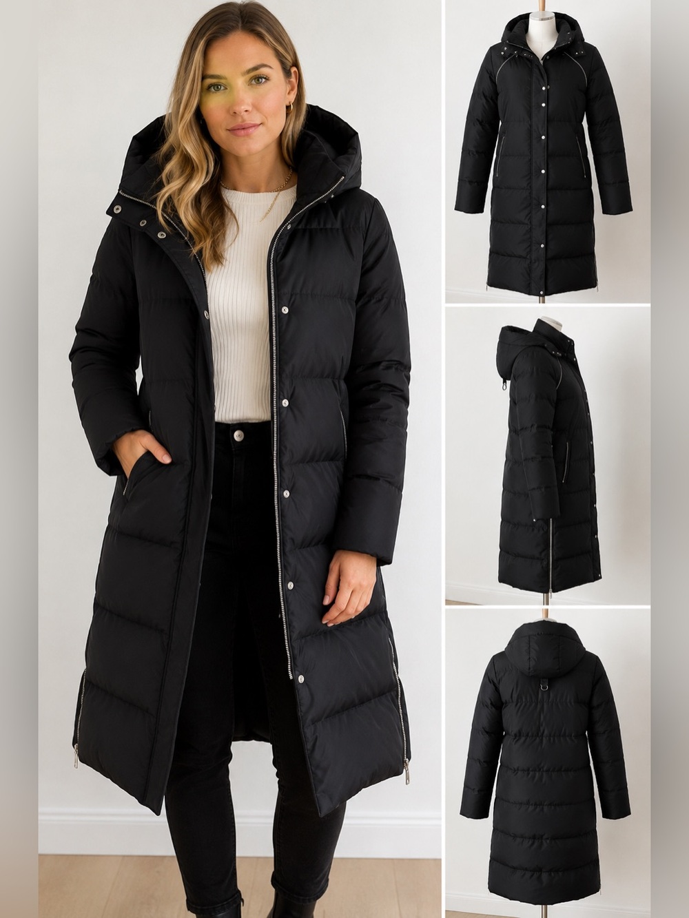 Maje Paris Black Down Puffer Coat Hooded Long Jacket FR 36 US 4 Small $499